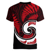 New Zealand Women V Neck T Shirt Maori With Silver Fern Red LT6 - Wonder Print Shop