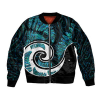 New Zealand Bomber Jacket Maori With Silver Fern Papua Shell Green Ver.2 LT6 - Wonder Print Shop