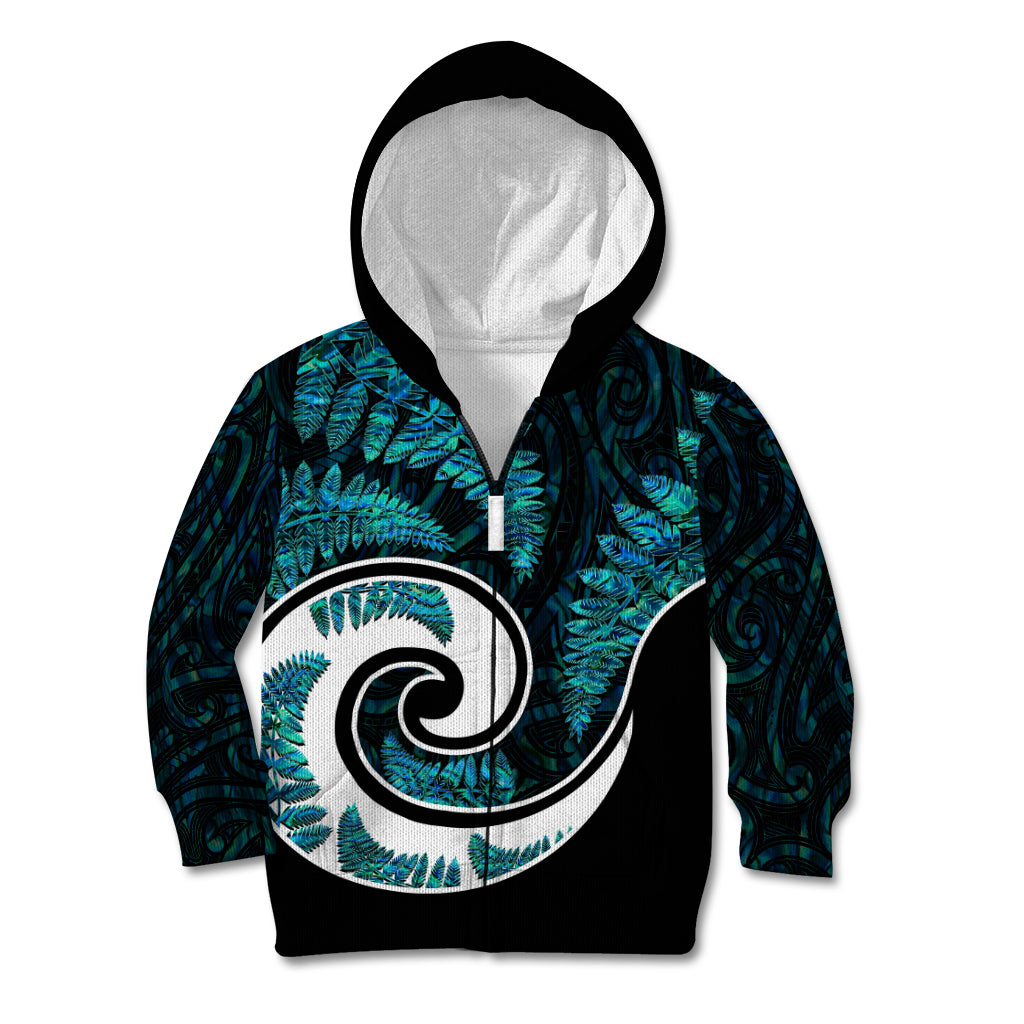 New Zealand Kid Hoodie Maori With Silver Fern Papua Shell Green Ver.2 LT6 - Wonder Print Shop