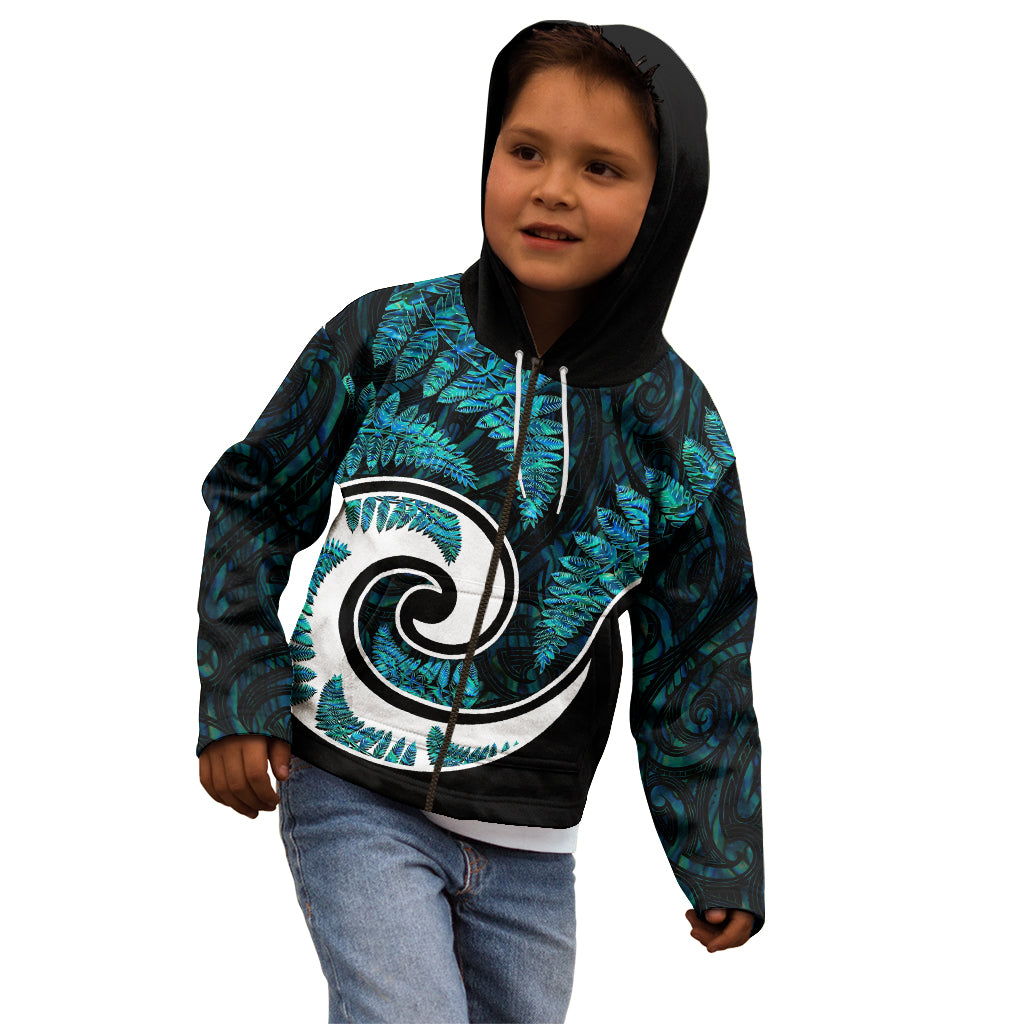 New Zealand Kid Hoodie Maori With Silver Fern Papua Shell Green Ver.2 LT6 - Wonder Print Shop