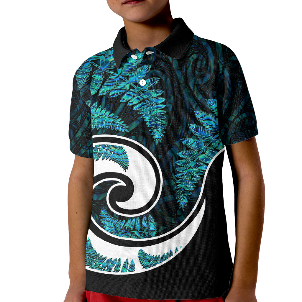New Zealand Kid Polo Shirt Maori With Silver Fern Papua Shell Green Ver.2 LT6 - Wonder Print Shop