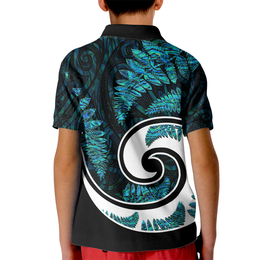 New Zealand Kid Polo Shirt Maori With Silver Fern Papua Shell Green Ver.2 LT6 - Wonder Print Shop