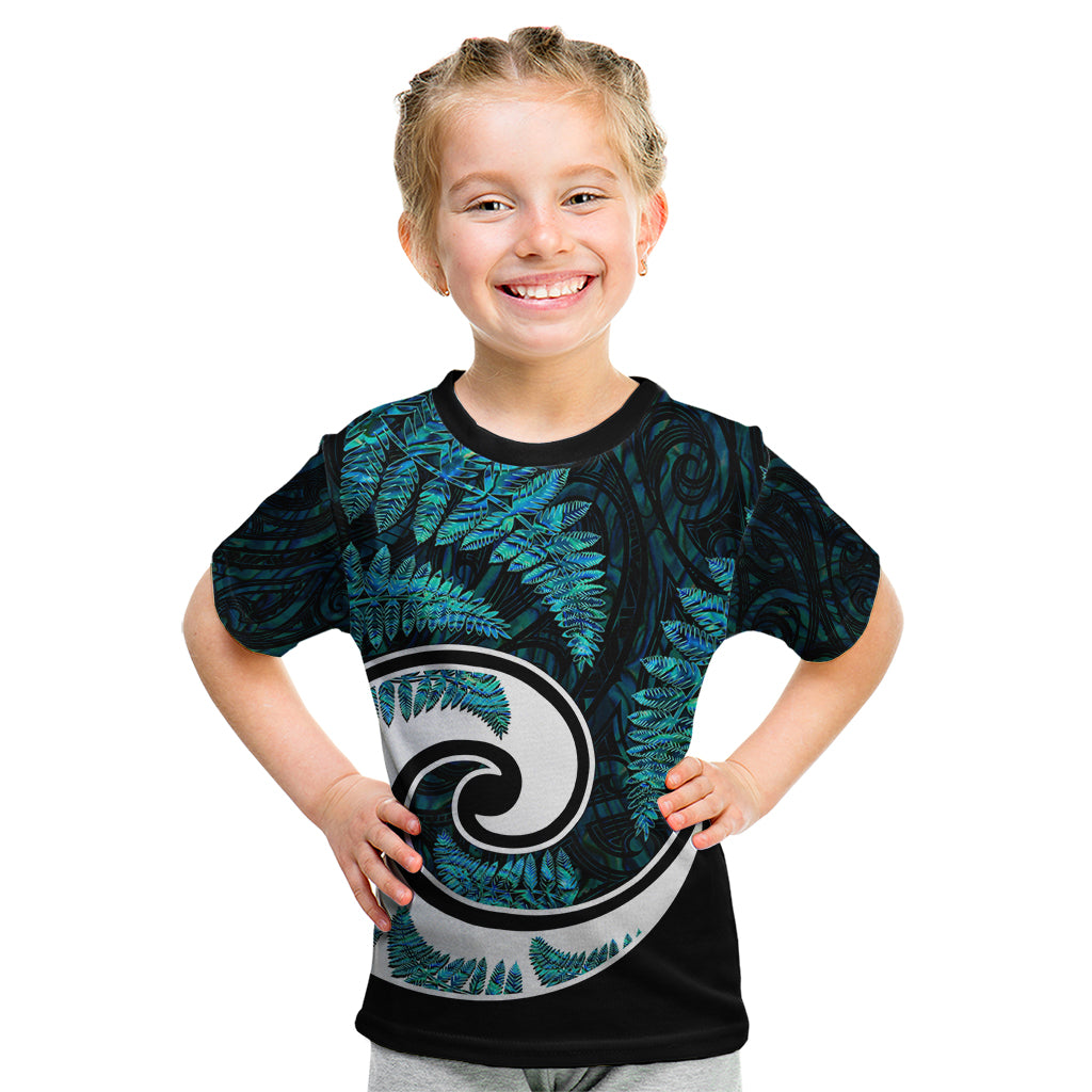 New Zealand Kid T Shirt Maori With Silver Fern Papua Shell Green Ver.2 LT6 - Wonder Print Shop