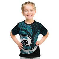 New Zealand Kid T Shirt Maori With Silver Fern Papua Shell Green Ver.2 LT6 - Wonder Print Shop