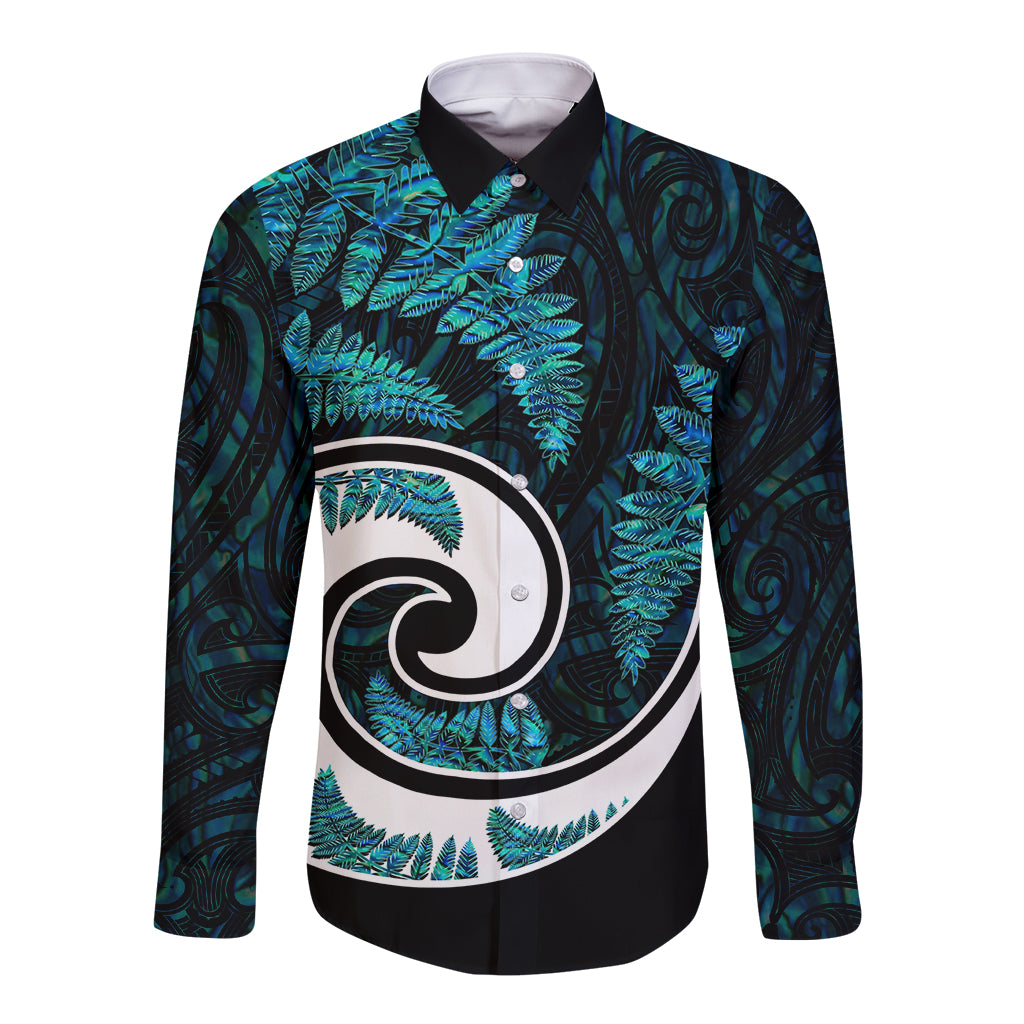 New Zealand Long Sleeve Button Shirt Maori With Silver Fern Papua Shell Green Ver.2 LT6 - Wonder Print Shop