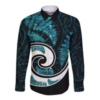 New Zealand Long Sleeve Button Shirt Maori With Silver Fern Papua Shell Green Ver.2 LT6 - Wonder Print Shop