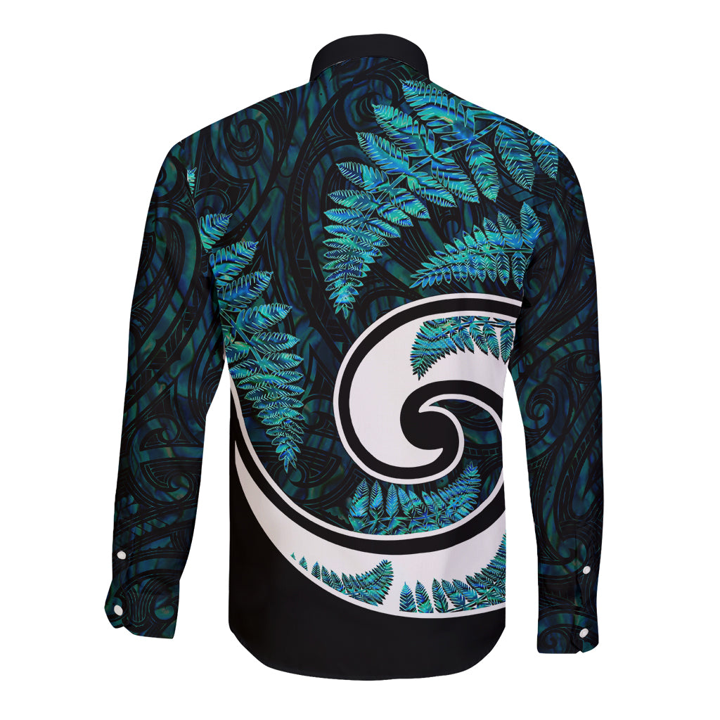 New Zealand Long Sleeve Button Shirt Maori With Silver Fern Papua Shell Green Ver.2 LT6 - Wonder Print Shop