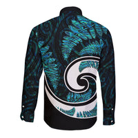 New Zealand Long Sleeve Button Shirt Maori With Silver Fern Papua Shell Green Ver.2 LT6 - Wonder Print Shop