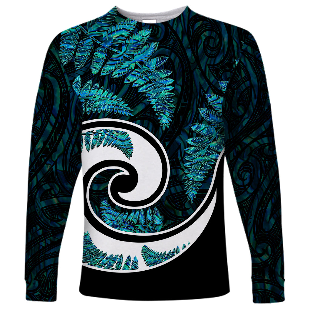 New Zealand Long Sleeve Shirt Maori With Silver Fern Papua Shell Green Ver.2 LT6 - Wonder Print Shop