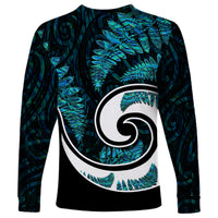 New Zealand Long Sleeve Shirt Maori With Silver Fern Papua Shell Green Ver.2 LT6 - Wonder Print Shop