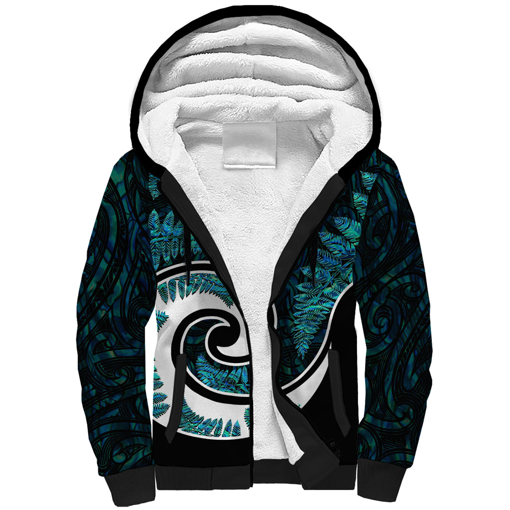 New Zealand Sherpa Hoodie Maori With Silver Fern Papua Shell Green Ver.2 LT6 - Wonder Print Shop