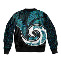 New Zealand Sleeve Zip Bomber Jacket Maori With Silver Fern Papua Shell Green Ver.2 LT6 - Wonder Print Shop