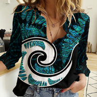 New Zealand Women Casual Shirt Maori With Silver Fern Papua Shell Green Ver.2 LT6 - Wonder Print Shop