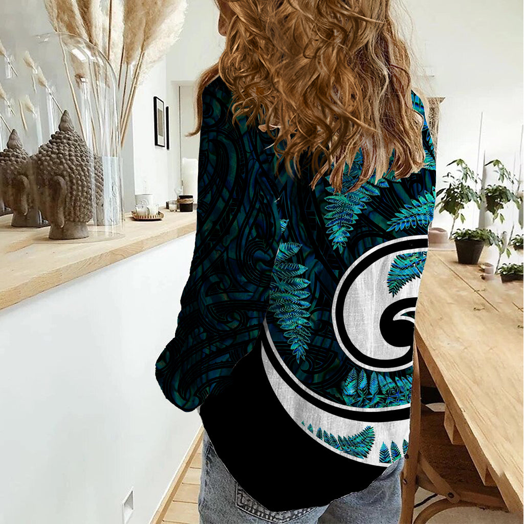 New Zealand Women Casual Shirt Maori With Silver Fern Papua Shell Green Ver.2 LT6 - Wonder Print Shop