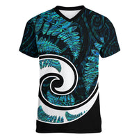 New Zealand Women V Neck T Shirt Maori With Silver Fern Papua Shell Green Ver.2 LT6 - Wonder Print Shop