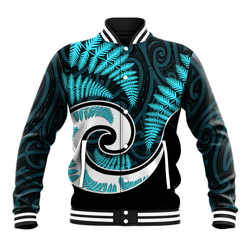 New Zealand Baseball Jacket Maori With Silver Fern Light Blue LT6 - Wonder Print Shop