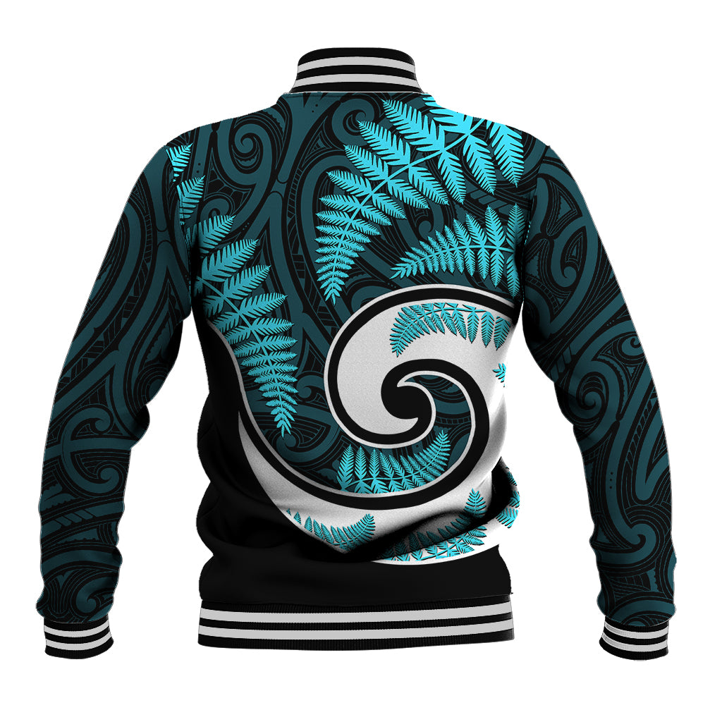 New Zealand Baseball Jacket Maori With Silver Fern Light Blue LT6 - Wonder Print Shop