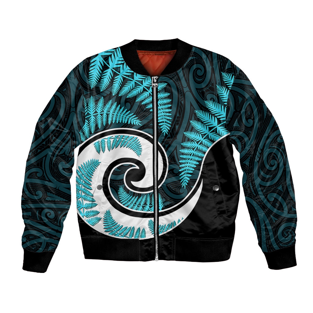 New Zealand Bomber Jacket Maori With Silver Fern Light Blue LT6 - Wonder Print Shop