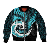 New Zealand Bomber Jacket Maori With Silver Fern Light Blue LT6 - Wonder Print Shop