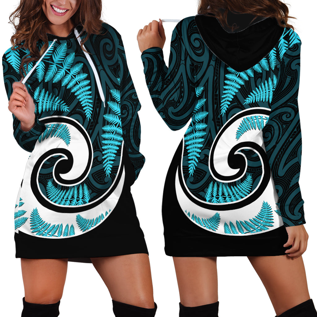New Zealand Hoodie Dress Maori With Silver Fern Light Blue LT6 - Wonder Print Shop
