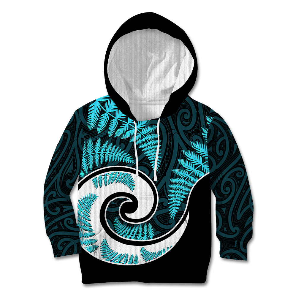 New Zealand Kid Hoodie Maori With Silver Fern Light Blue LT6 - Wonder Print Shop