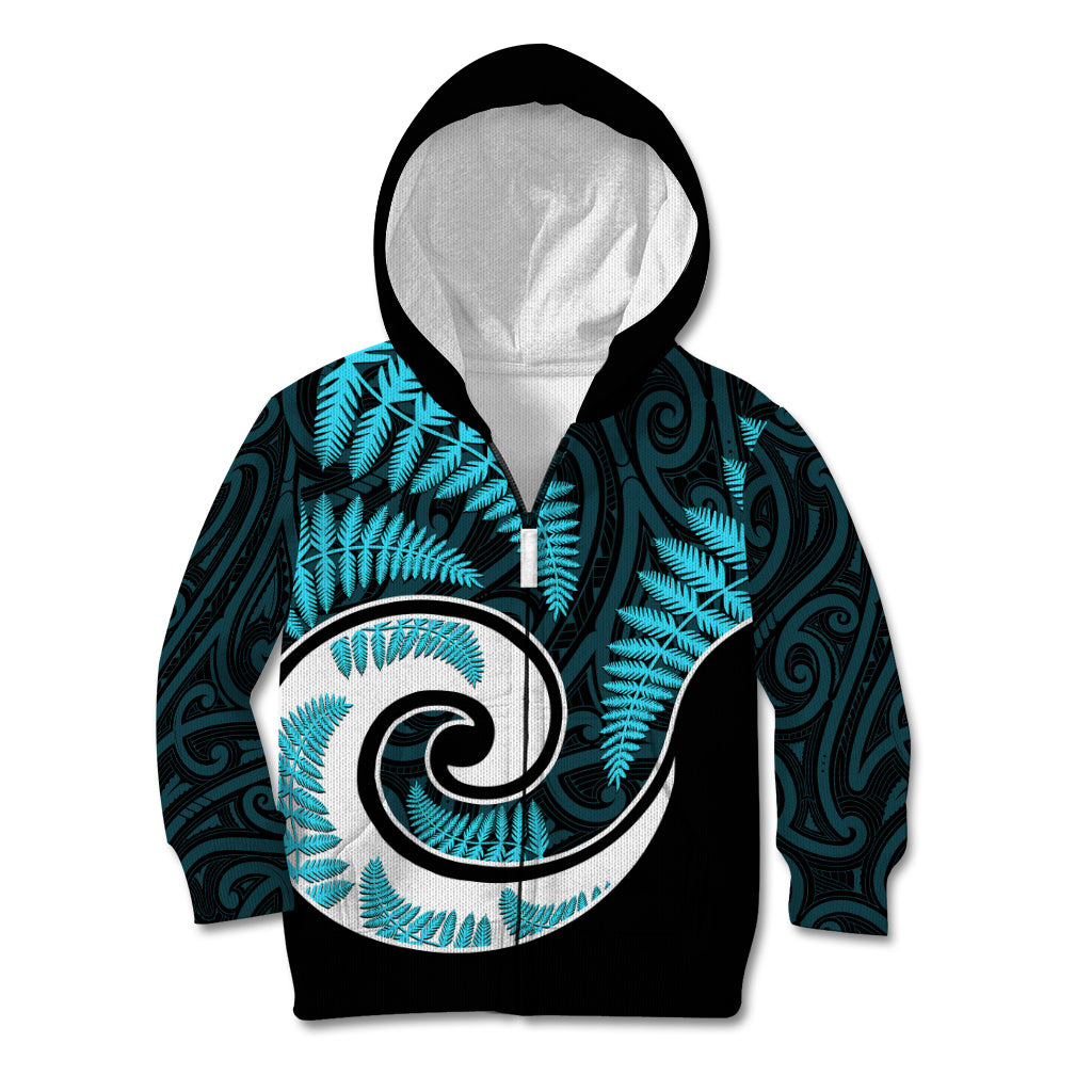 New Zealand Kid Hoodie Maori With Silver Fern Light Blue LT6 - Wonder Print Shop