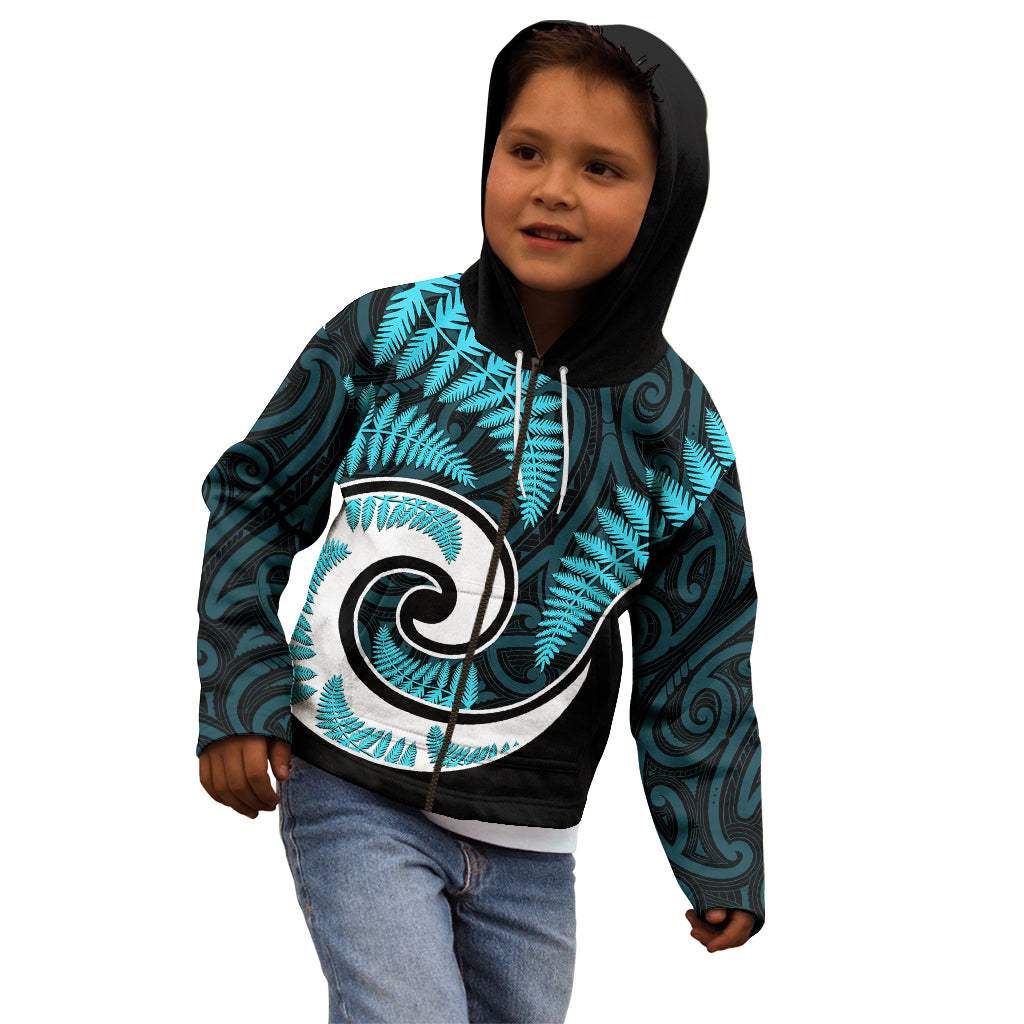 New Zealand Kid Hoodie Maori With Silver Fern Light Blue LT6 - Wonder Print Shop