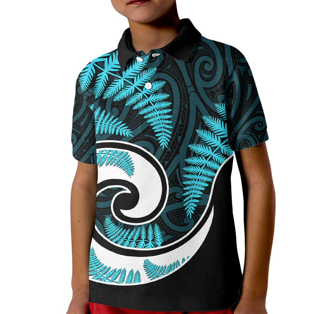 New Zealand Kid Polo Shirt Maori With Silver Fern Light Blue LT6 - Wonder Print Shop