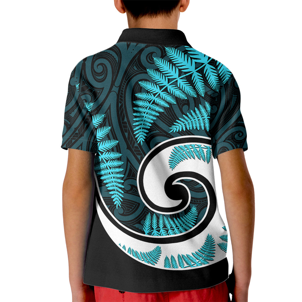 New Zealand Kid Polo Shirt Maori With Silver Fern Light Blue LT6 - Wonder Print Shop