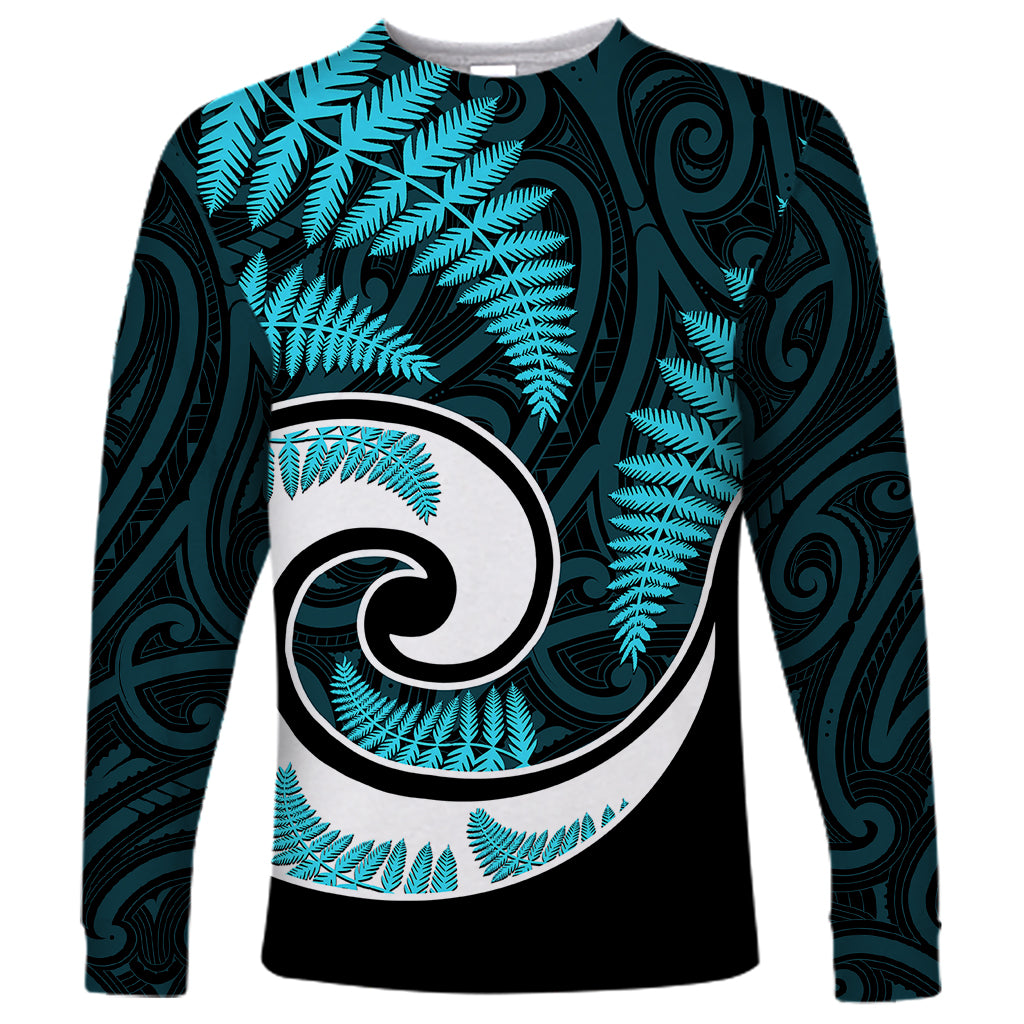 New Zealand Long Sleeve Shirt Maori With Silver Fern Light Blue LT6 - Wonder Print Shop