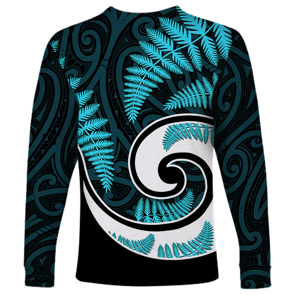 New Zealand Long Sleeve Shirt Maori With Silver Fern Light Blue LT6 - Wonder Print Shop