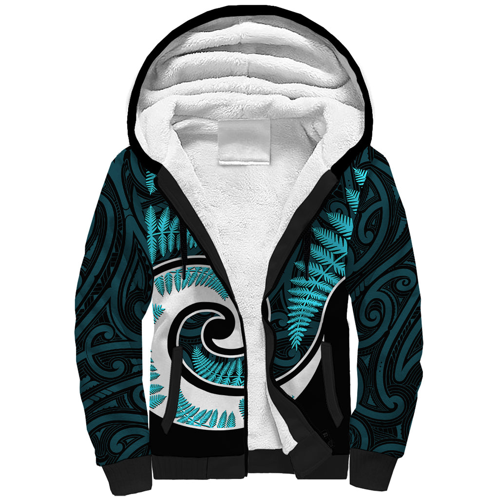 New Zealand Sherpa Hoodie Maori With Silver Fern Light Blue LT6 - Wonder Print Shop