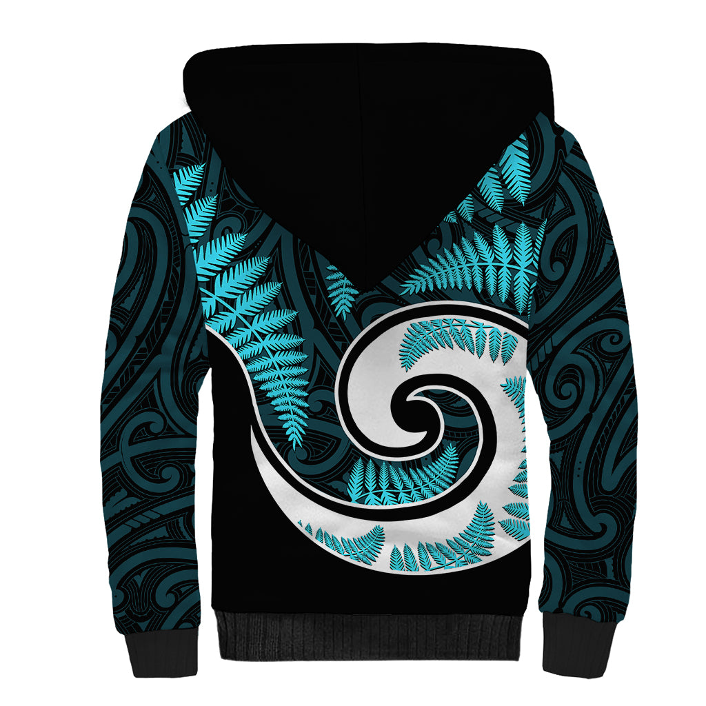 New Zealand Sherpa Hoodie Maori With Silver Fern Light Blue LT6 - Wonder Print Shop