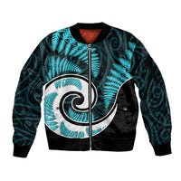 New Zealand Sleeve Zip Bomber Jacket Maori With Silver Fern Light Blue LT6 - Wonder Print Shop