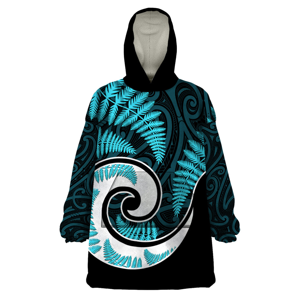 New Zealand Wearable Blanket Hoodie Maori With Silver Fern Light Blue LT6 - Wonder Print Shop
