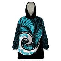 New Zealand Wearable Blanket Hoodie Maori With Silver Fern Light Blue LT6 - Wonder Print Shop