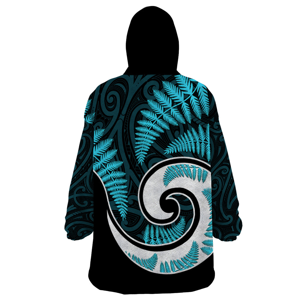 New Zealand Wearable Blanket Hoodie Maori With Silver Fern Light Blue LT6 - Wonder Print Shop