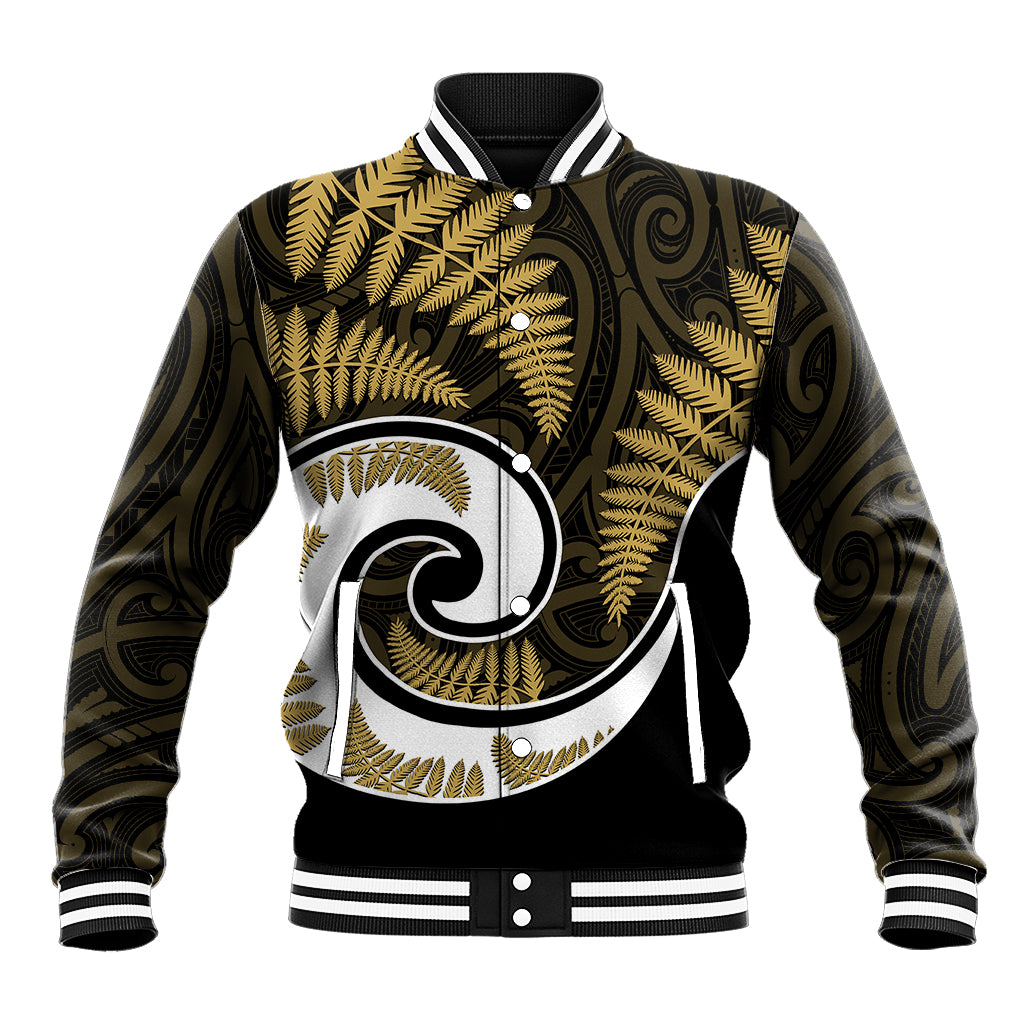 New Zealand Baseball Jacket Maori With Silver Fern Gold LT6 - Wonder Print Shop