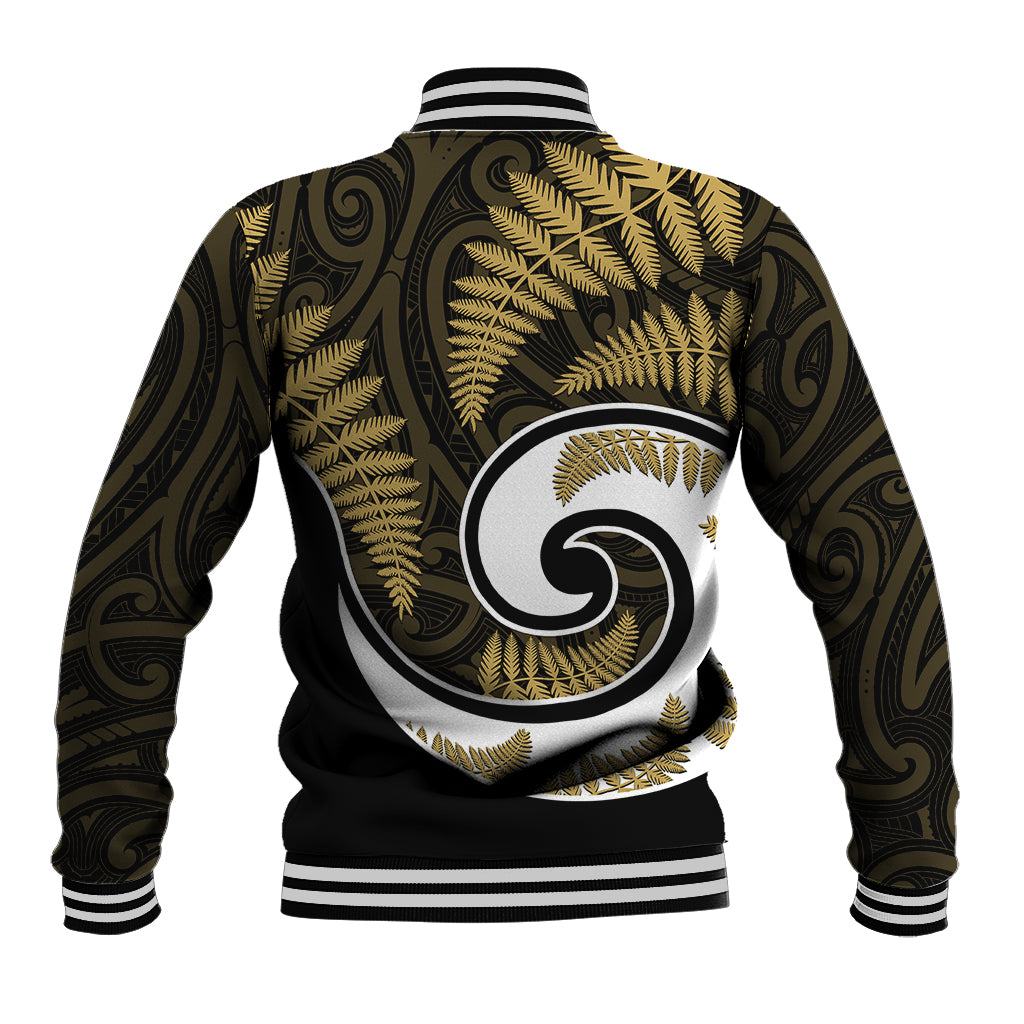 New Zealand Baseball Jacket Maori With Silver Fern Gold LT6 - Wonder Print Shop