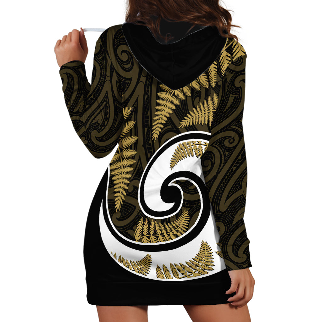 New Zealand Hoodie Dress Maori With Silver Fern Gold LT6 - Wonder Print Shop