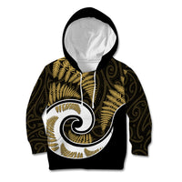 New Zealand Kid Hoodie Maori With Silver Fern Gold LT6 - Wonder Print Shop