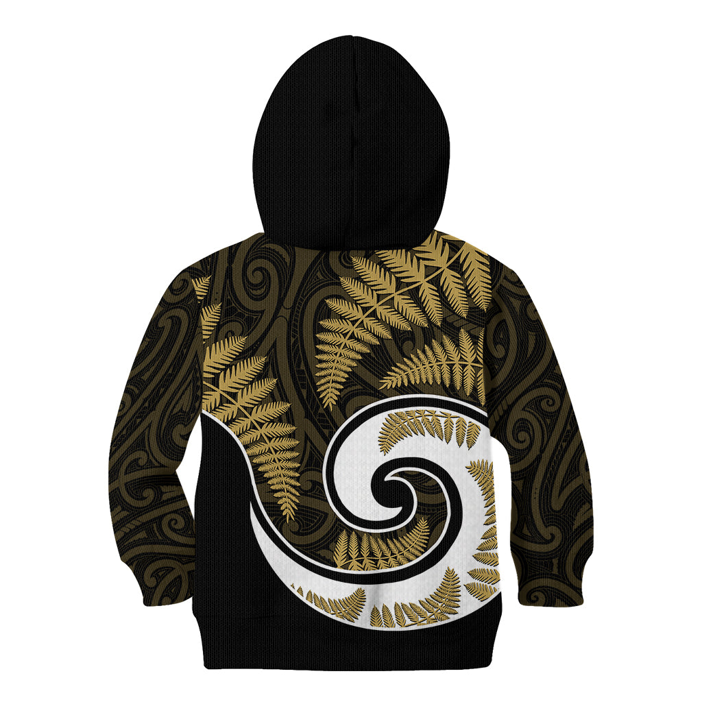 New Zealand Kid Hoodie Maori With Silver Fern Gold LT6 - Wonder Print Shop