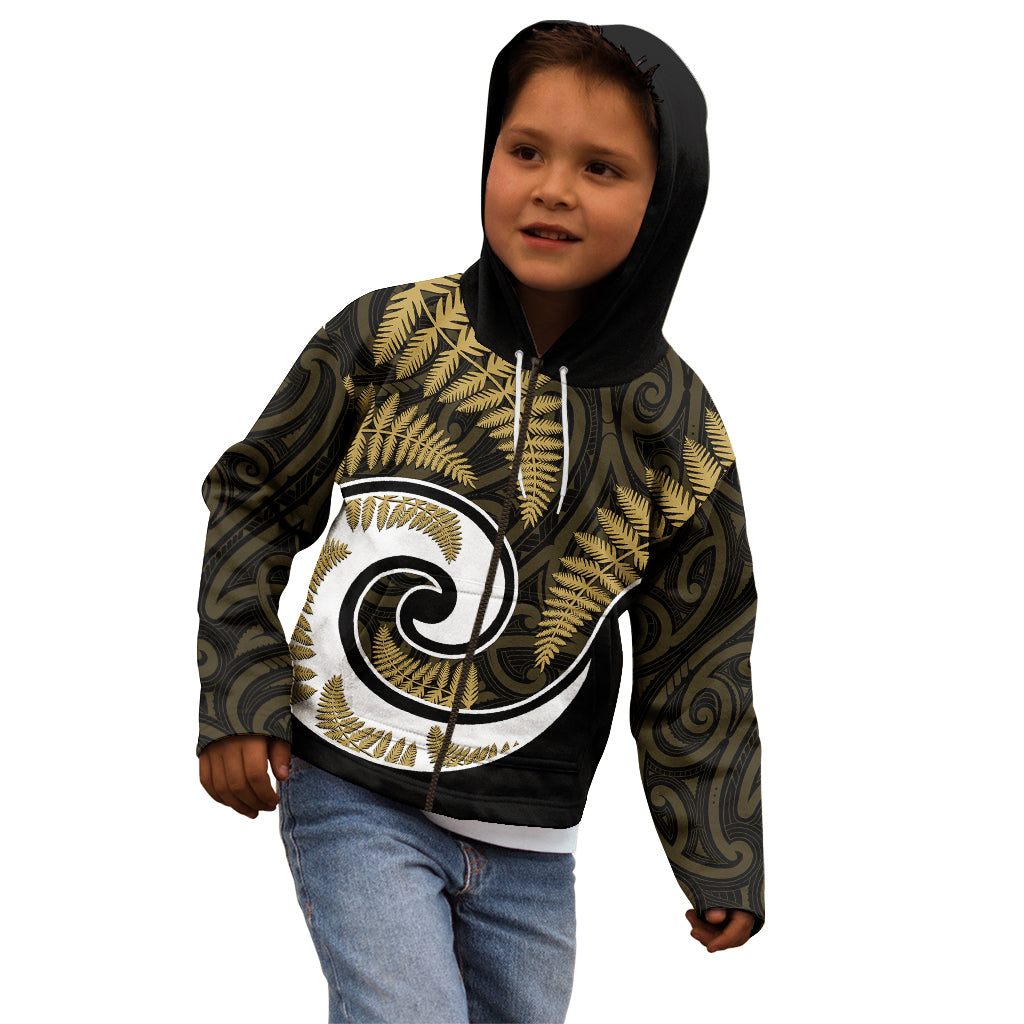 New Zealand Kid Hoodie Maori With Silver Fern Gold LT6 - Wonder Print Shop