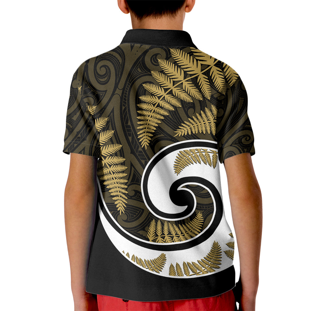 New Zealand Kid Polo Shirt Maori With Silver Fern Gold LT6 - Wonder Print Shop