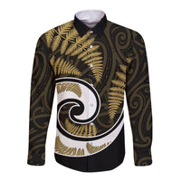 New Zealand Long Sleeve Button Shirt Maori With Silver Fern Gold LT6 - Wonder Print Shop