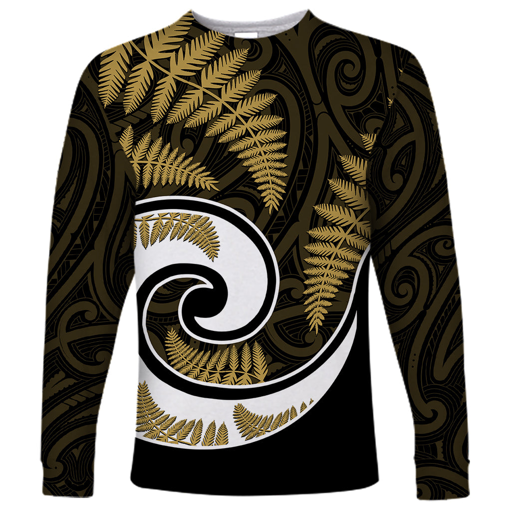 New Zealand Long Sleeve Shirt Maori With Silver Fern Gold LT6 - Wonder Print Shop