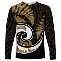 New Zealand Long Sleeve Shirt Maori With Silver Fern Gold LT6 - Wonder Print Shop