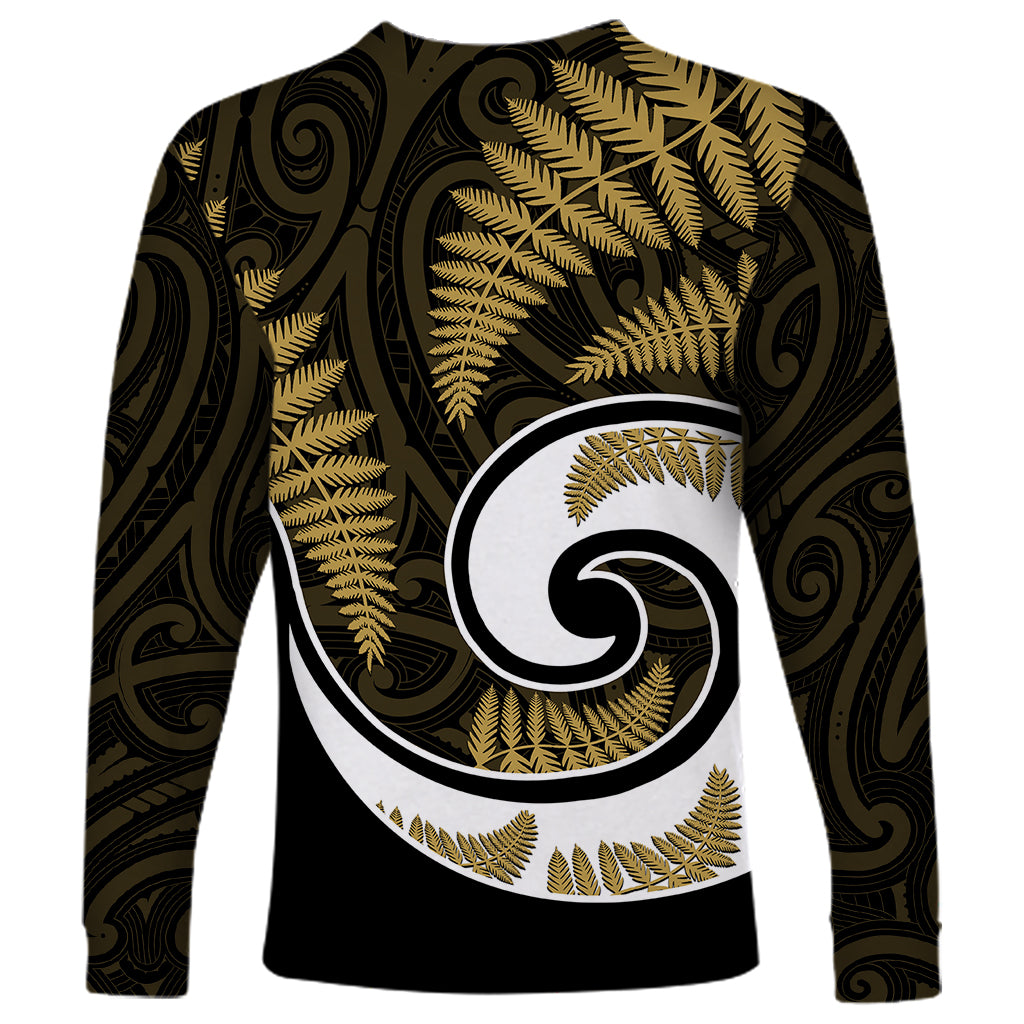 New Zealand Long Sleeve Shirt Maori With Silver Fern Gold LT6 - Wonder Print Shop