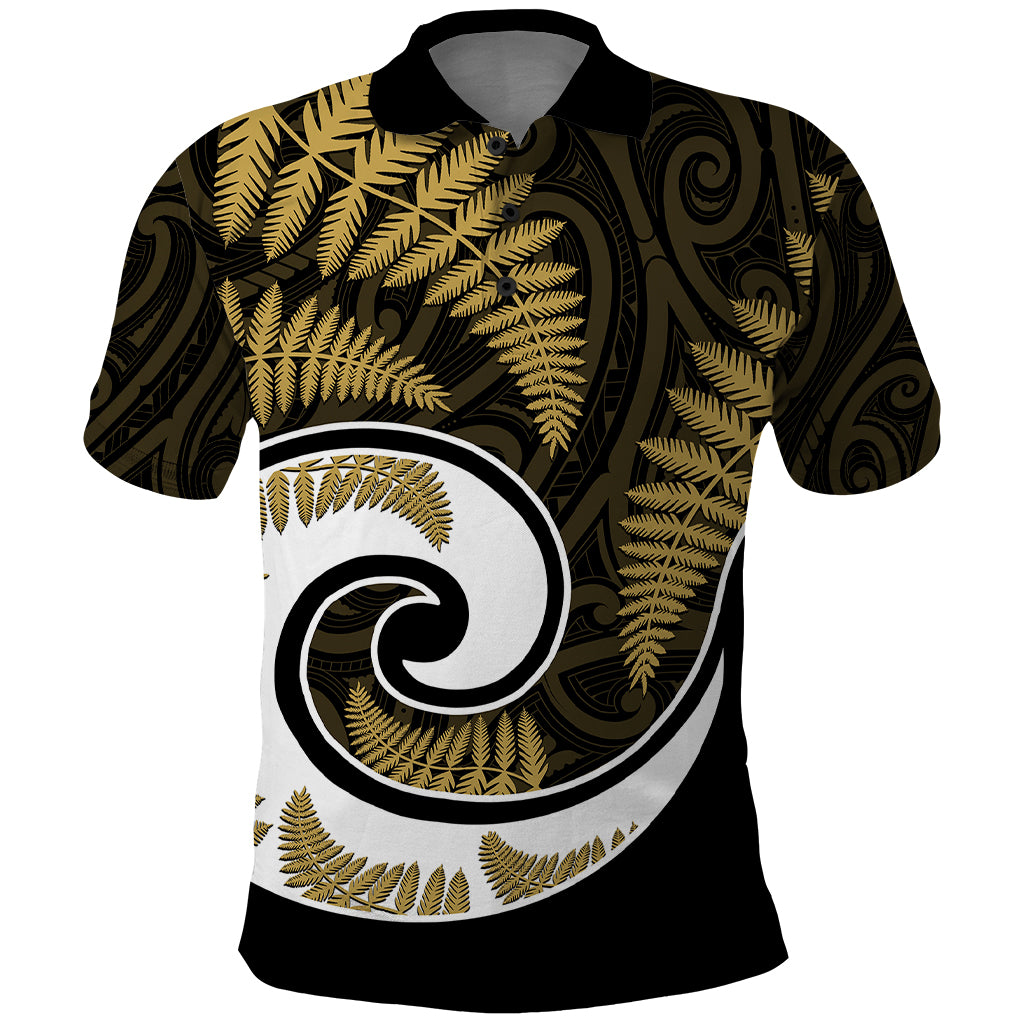 New Zealand Polo Shirt Maori With Silver Fern Gold LT6 - Wonder Print Shop