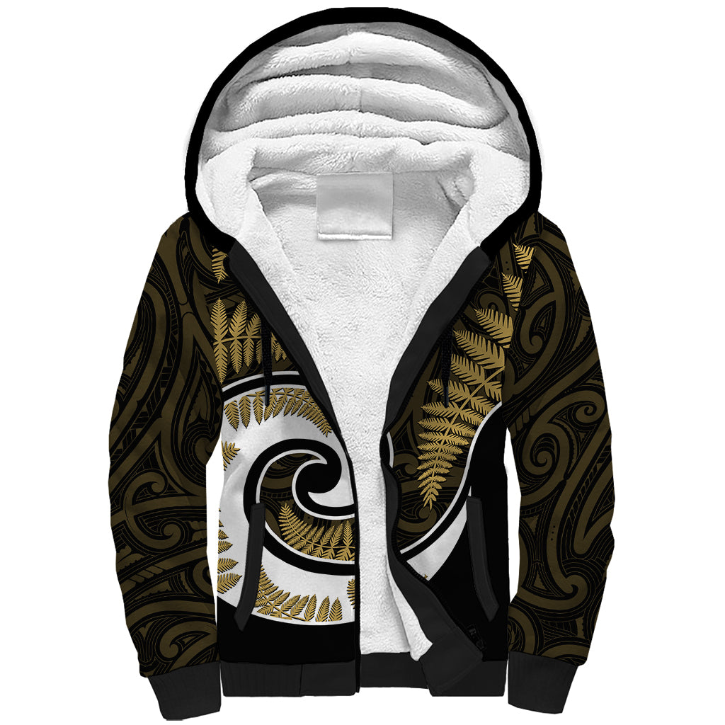 New Zealand Sherpa Hoodie Maori With Silver Fern Gold LT6 - Wonder Print Shop